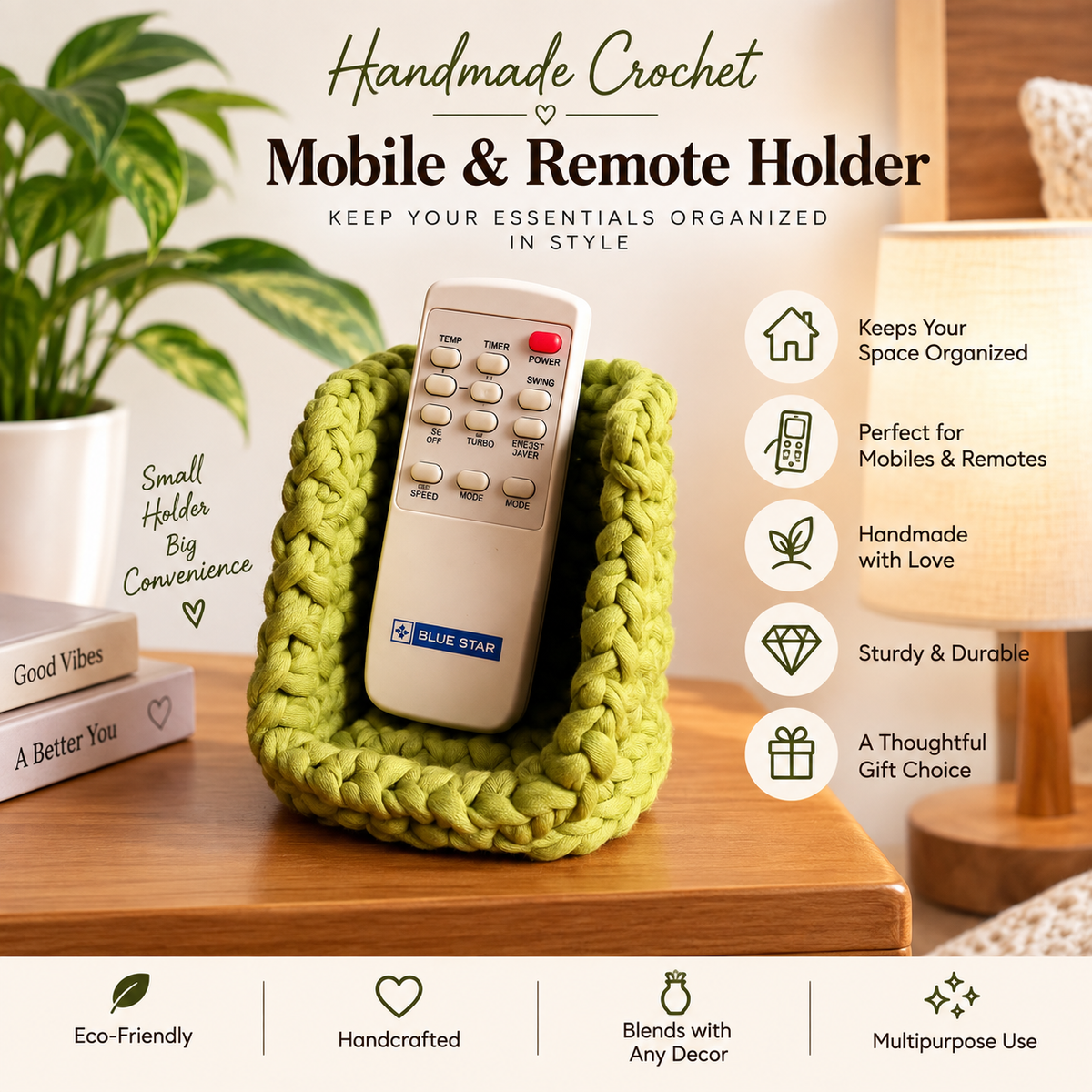 Mobole & Remote Holder | Handmade Crochet Mobile & Remote Holder | Multipurpose Table Organizer