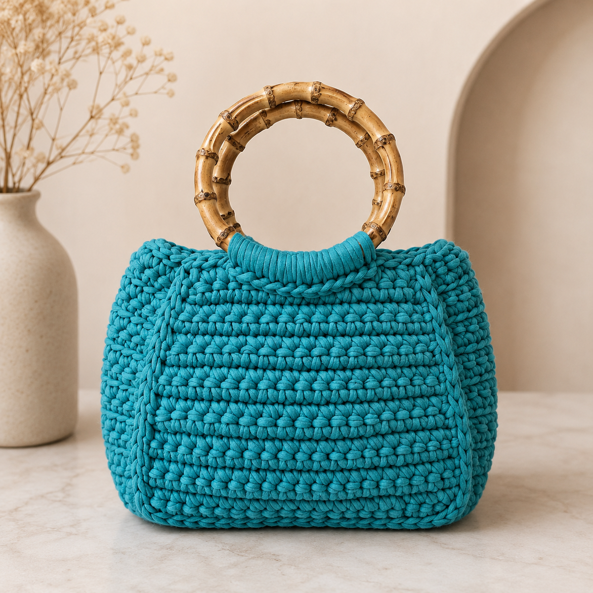 Wooden Touch Bag – Timeless Style with a Statement Finish | Handmade Crochet Bag