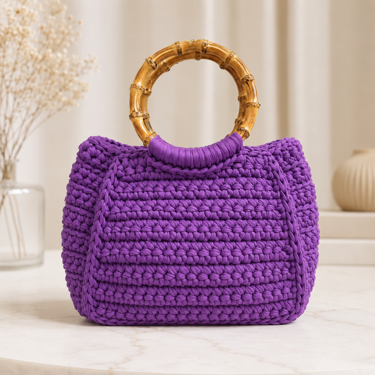 Wooden Touch Bag – Timeless Style with a Statement Finish | Handmade Crochet Bag
