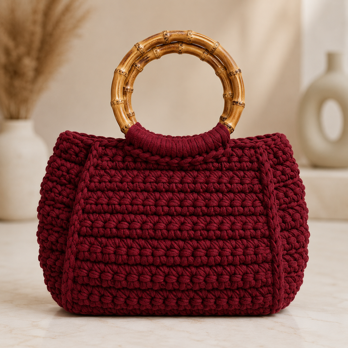 Wooden Touch Bag – Timeless Style with a Statement Finish | Handmade Crochet Bag