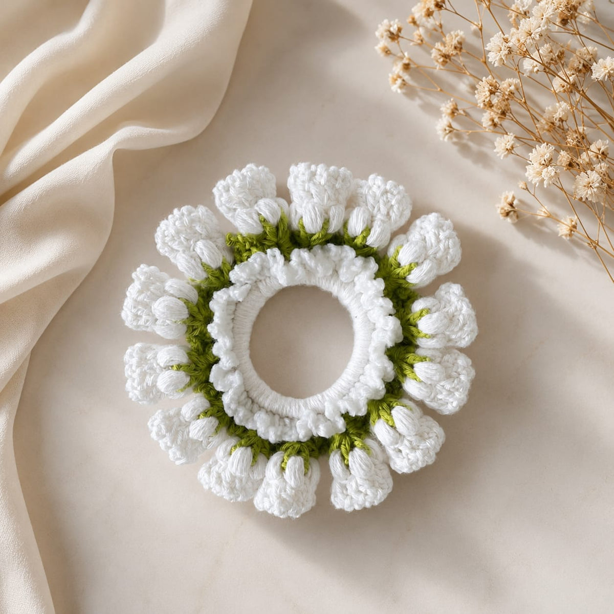 Rose Garden Scrunchie | Handmade Crochet Scrunchie Rose Flower Design