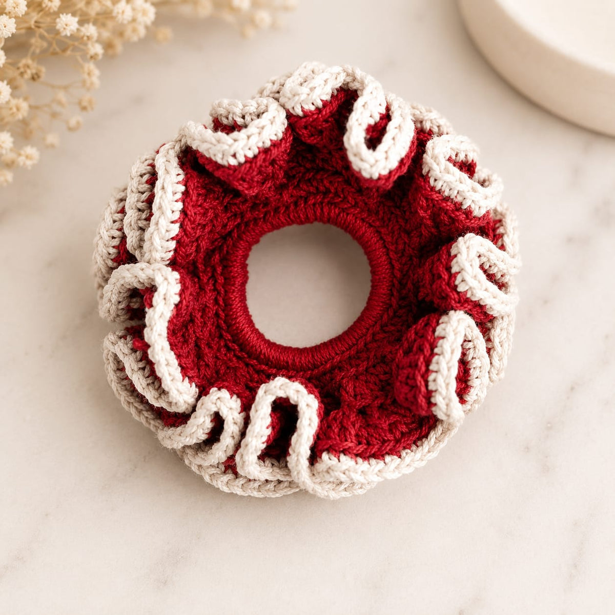 Ruffle Scrunchie | Handmade Crochet Flower Scrunchie